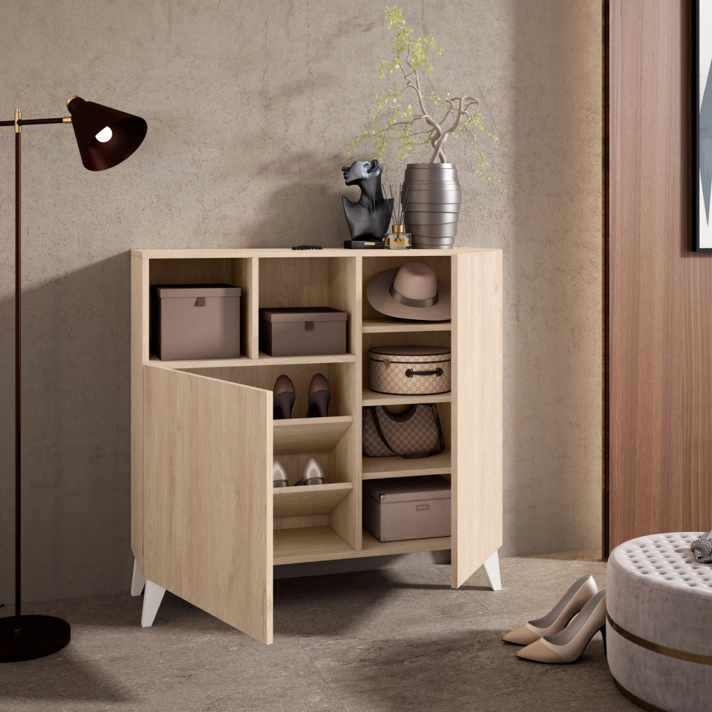Scarpiera Herdasa effetto rovere chiaro gambe bianche 87x90x27