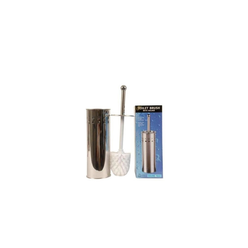 Trade Shop - Scopino Da Bagno Con Setole In Plastica Bianca E Portascopino In Metallo -
