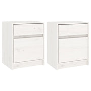 Set di 2 Comodini | Armadio da Notte | Mobiletto da notte Bianchi 40x31x50 cm in Legno Massello di Pino