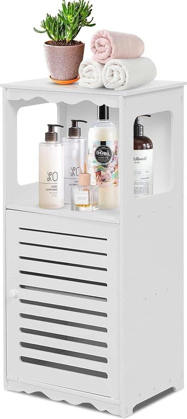 Cassa da bagno in legno bianco - piccola cassa angolare con ripostiglio da bagno - organizzatore da bagno con porte - 395 x 28 x 80 cm