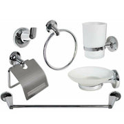 Trade Shop - Set Bagno Moderno In Acciaio Cromato E Vetro Satinato 6 Pezzi Arredo Bagno 69984 -