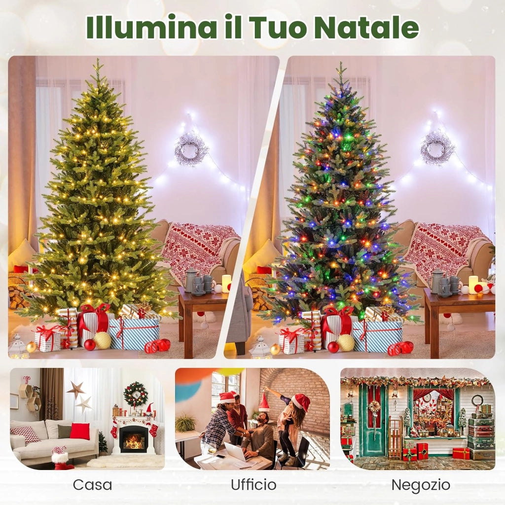 Albero di Natale 210 cm, Albero di Natale Pre-illuminato on Cerniera con 470 Luci a LED Multicolori e Bianco Caldo, 11 Modalità di Illuminazione, 1646 Rami (210 CM)