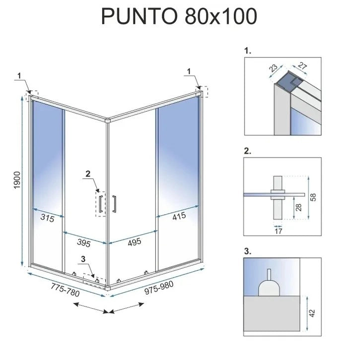 Cabina Doccia Rea Punto 80x100 senza piatto doccia