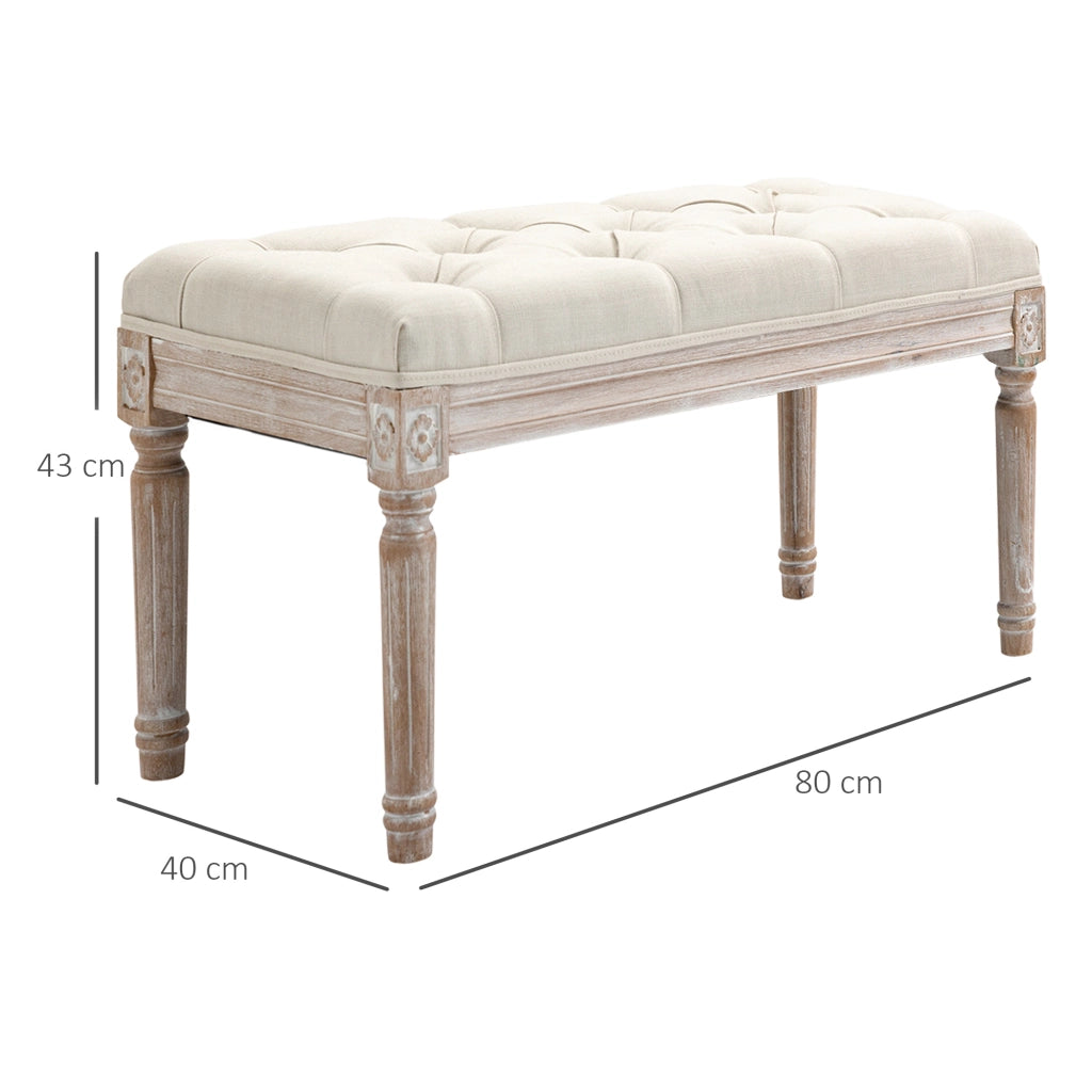 SGABELLO Imbottito stile vintage francese 80x40x43 cm Poliestere Crema