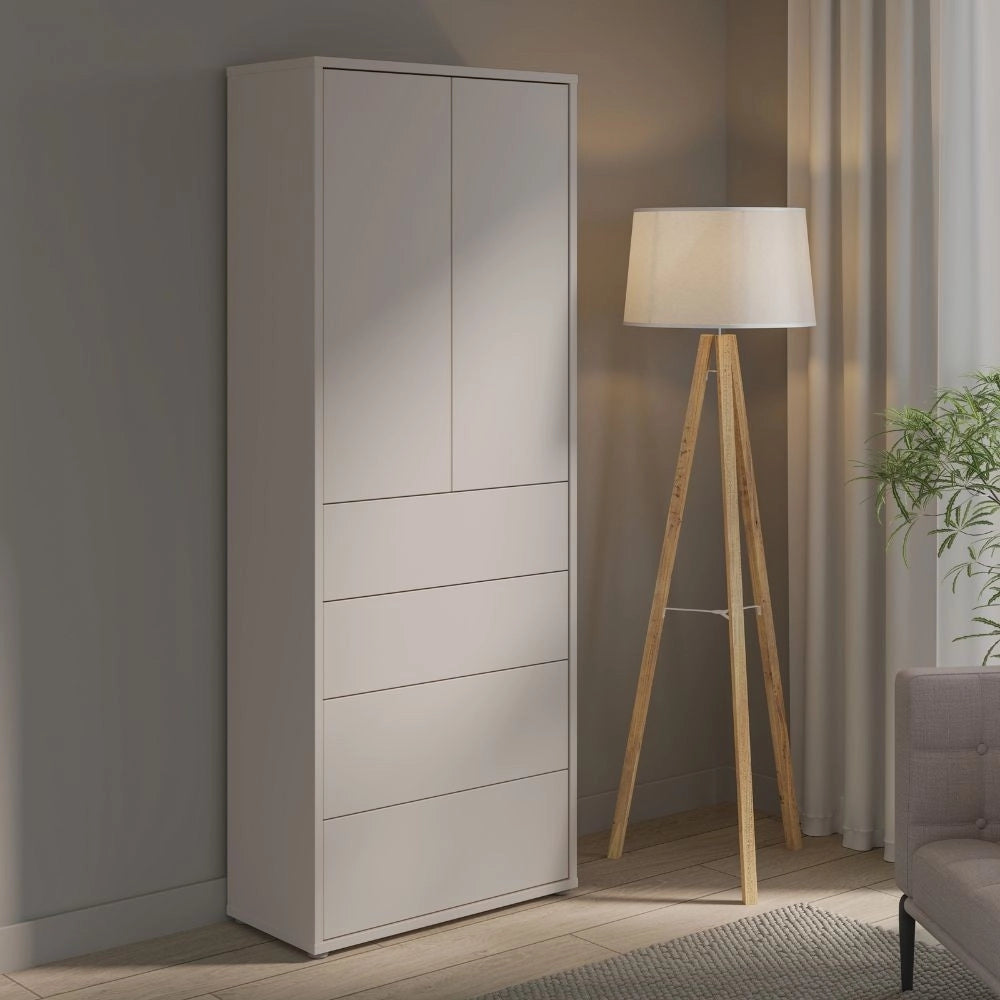 Mobile multiuso Medea con 4 cassetti e 2 ante cashmere 75x35x192 – Armadio salvaspazio