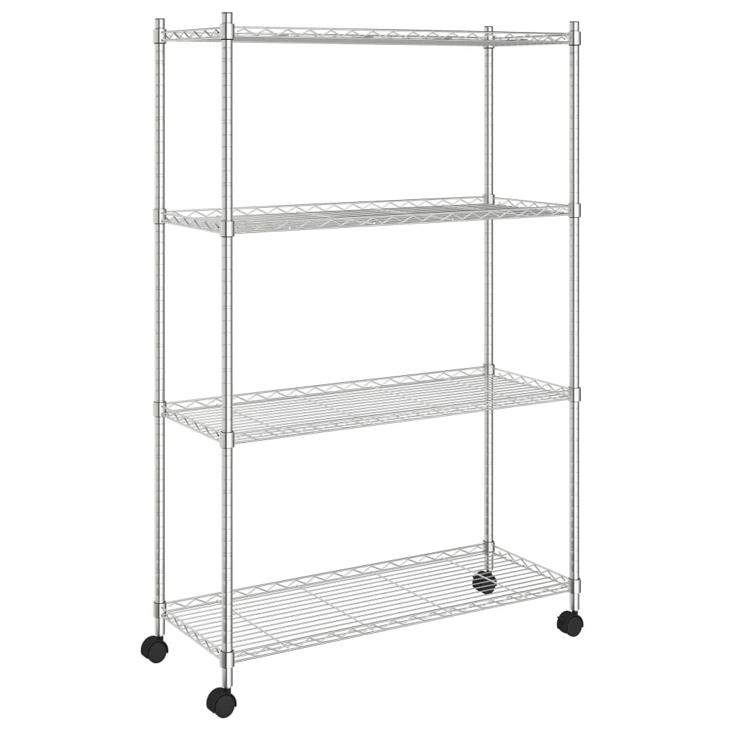 Scaffale portaoggetti a 4 ripiani con ruote 90 x 35 x 137 cm cromato 200 kg 02_0000697