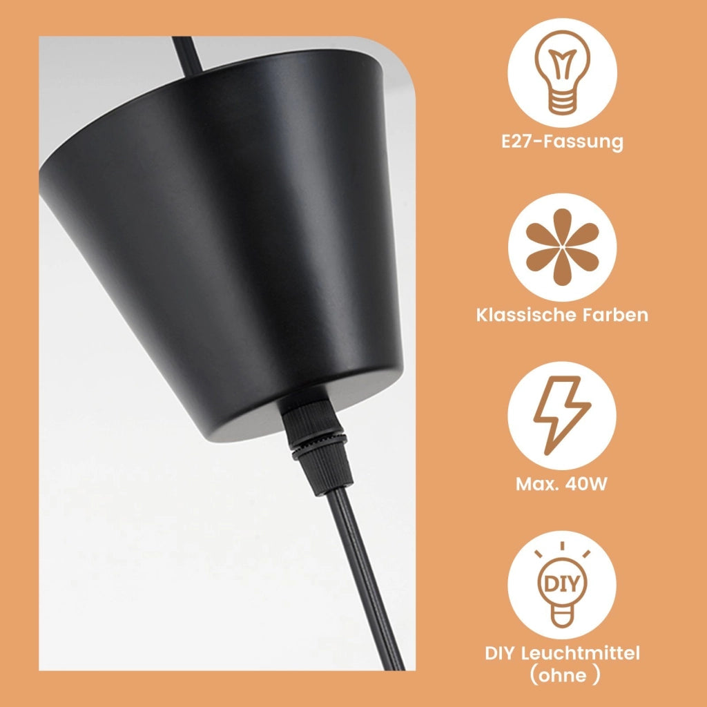 ZMH Lampada a Sospensione Moderna a LED Nero E27 120 cm per Sala da Pranzo