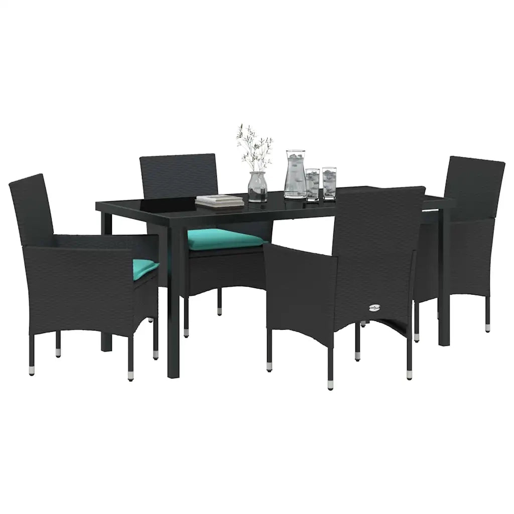 Set di tavolo e sedie con cuscino 5 pcs Nero Rattan in PE