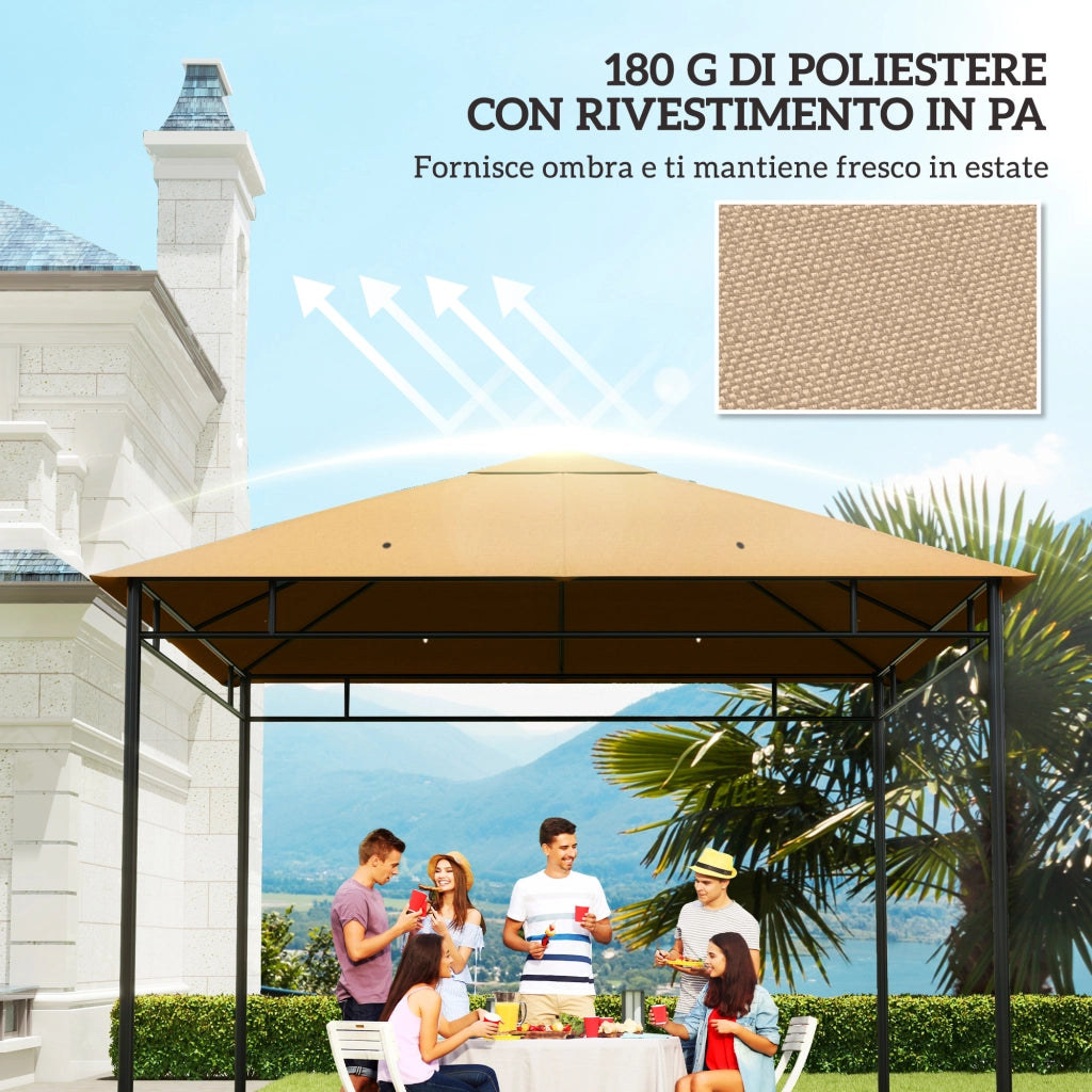 Tetto di Ricambio per Gazebo 3x3m in Poliestere con Prese d'Aria e Fori di Drenaggio. Beige