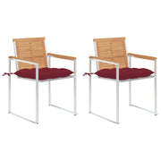 Sedie da Giardino 2 pz con Cuscini in Legno di Teak e Acciaio cod mxl 44472