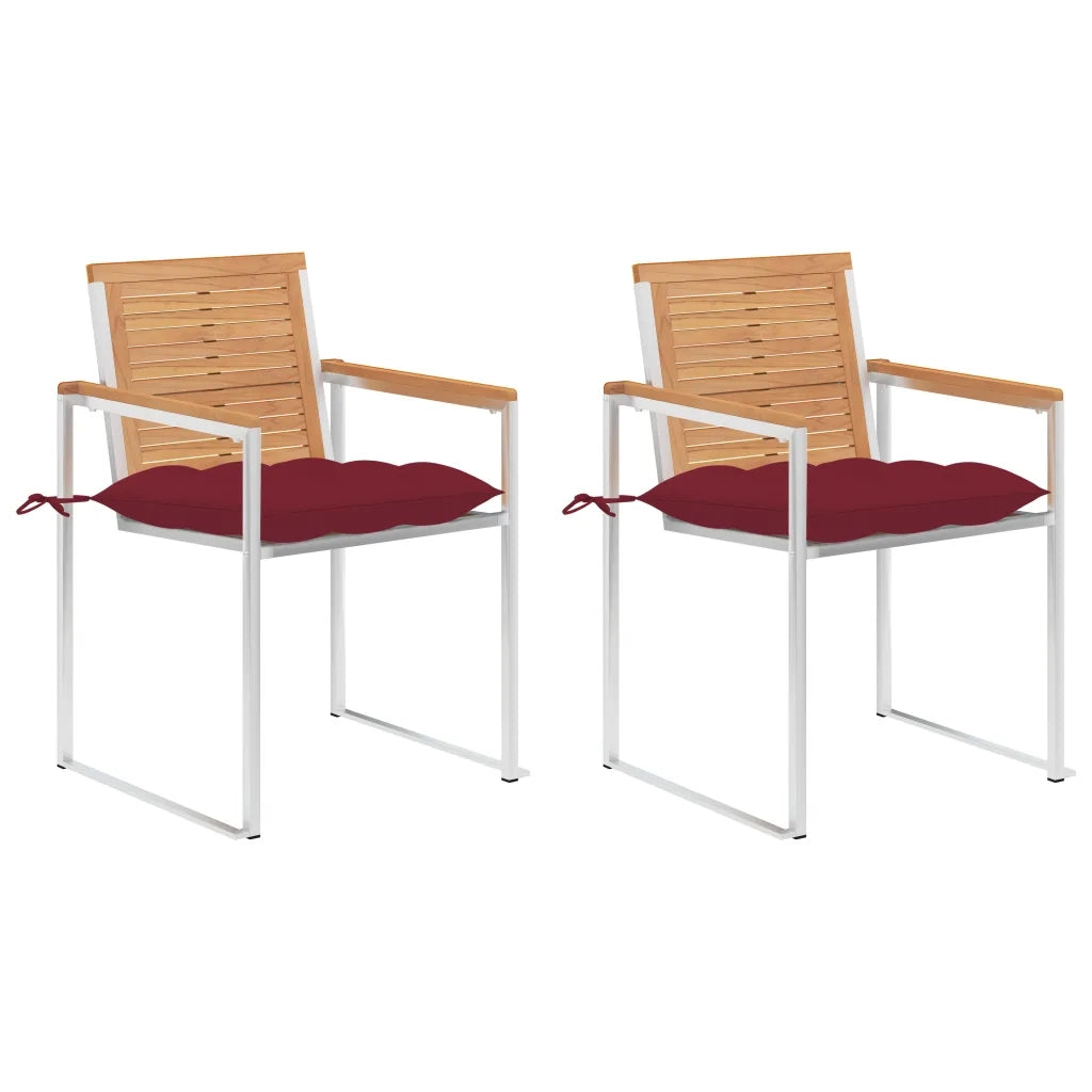 Sedie da Giardino 2 pz con Cuscini in Legno di Teak e Acciaio cod mxl 44472
