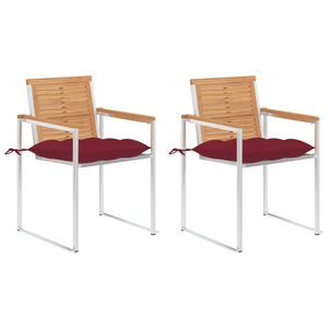 Sedie da Giardino 2 pz con Cuscini in Legno di Teak e Acciaio cod mxl 44472