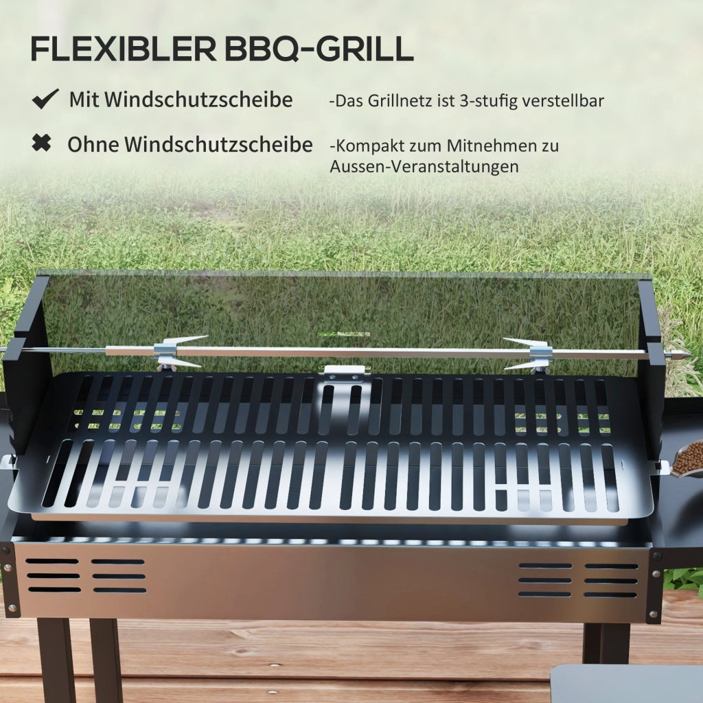 Griglia BBQ a carbone ¨C zephmum ¨C nero, acciaio, 118x32x90 cm