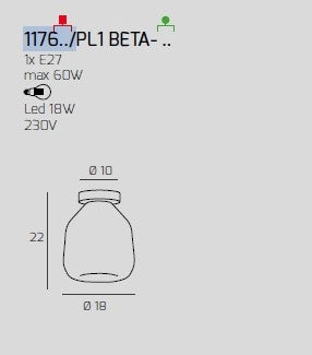 PLAFONIERA OTTONE SAT. VETRO BETA TRASPARENTE 1176OS-PL1 BETA-TR
