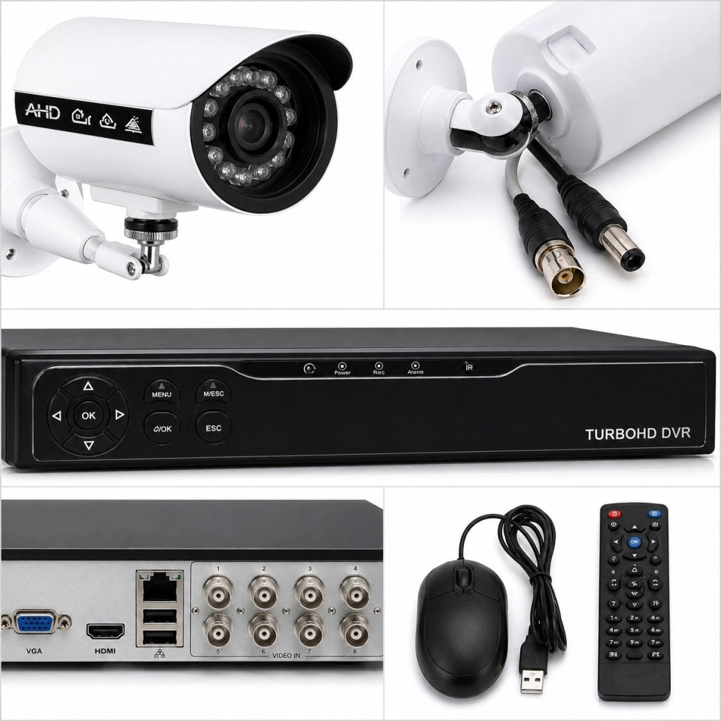 KIT VIDEOSORVEGLIANZA AHD DVR CON 8 TELECAMERE HD SISTEMA SICUREZZA H.264
