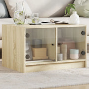 Tavolino da Salotto con Ante in Vetro-Tavolino da soggiorno Rovere Sonoma 68x50x42 cm