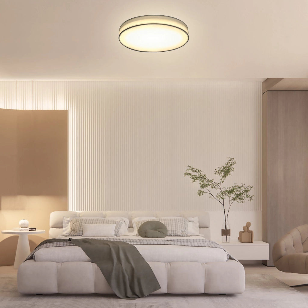 ZMH Lampada da soffitto plafoniera LED moderna paralume rotondo tessuto 30cm