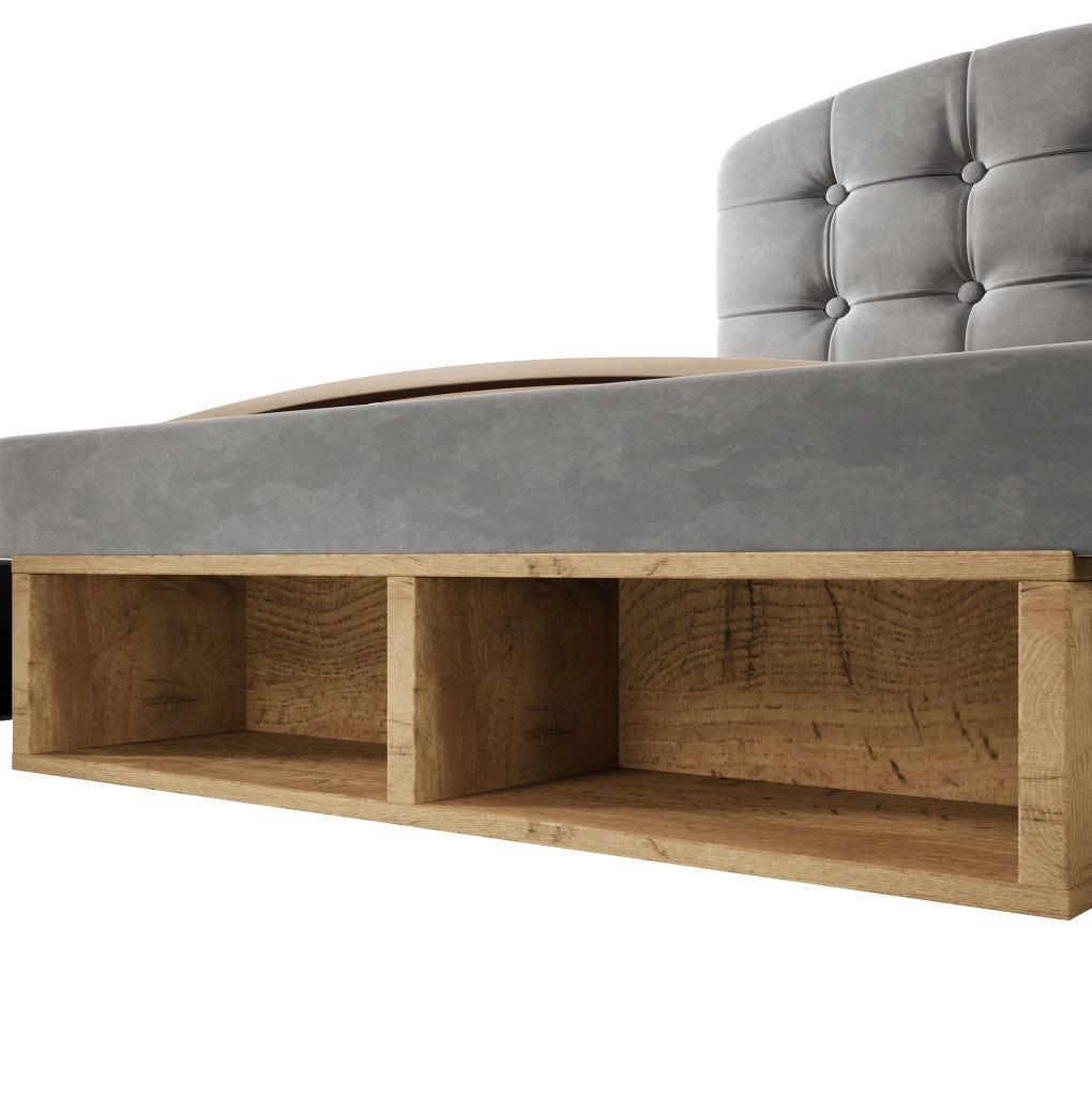 Letto singolo 90x200 cm con cassetti e vano contenitore; velluto grigio