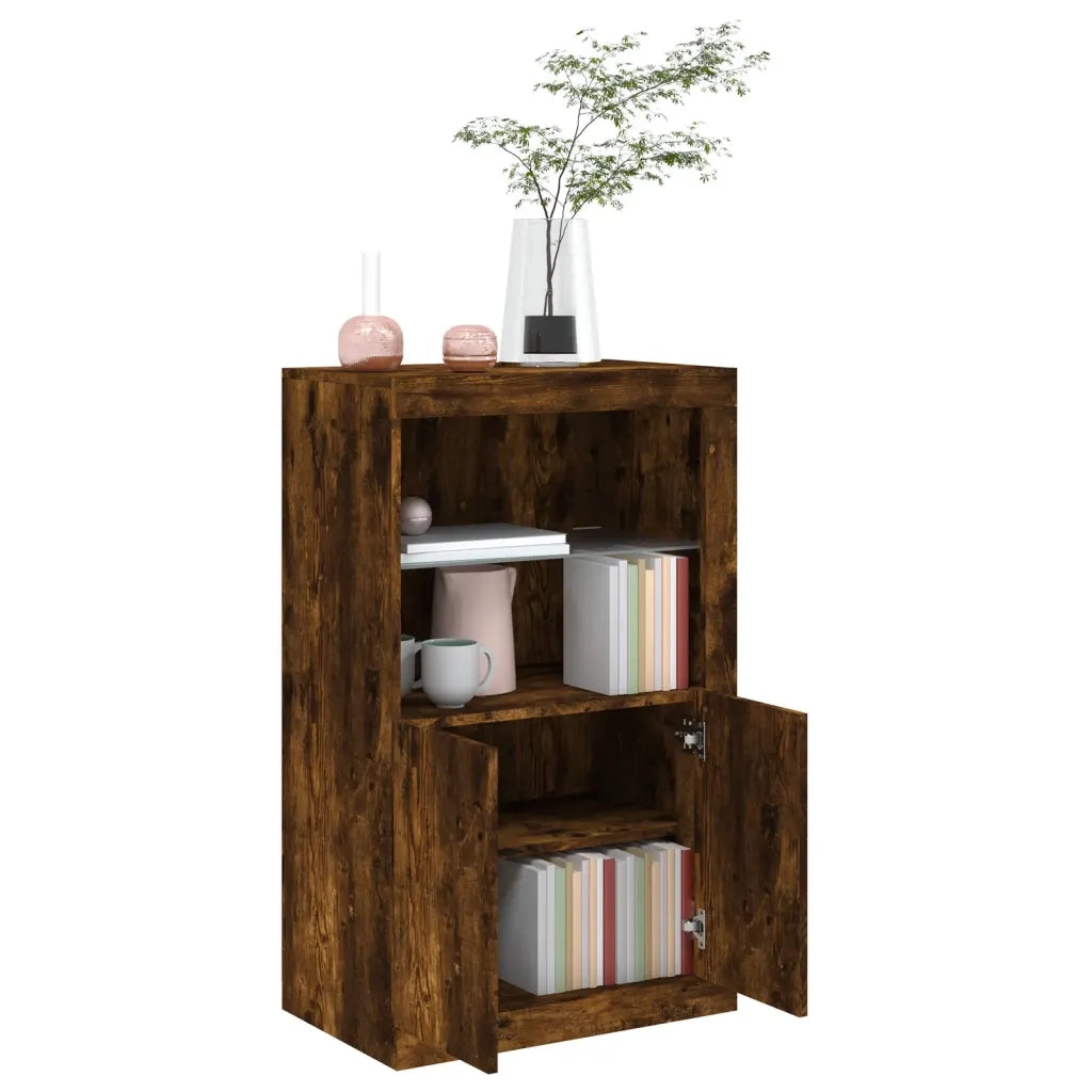 Armadietto con Luci LED Rovere Fumo in Legno Multistrato 836627