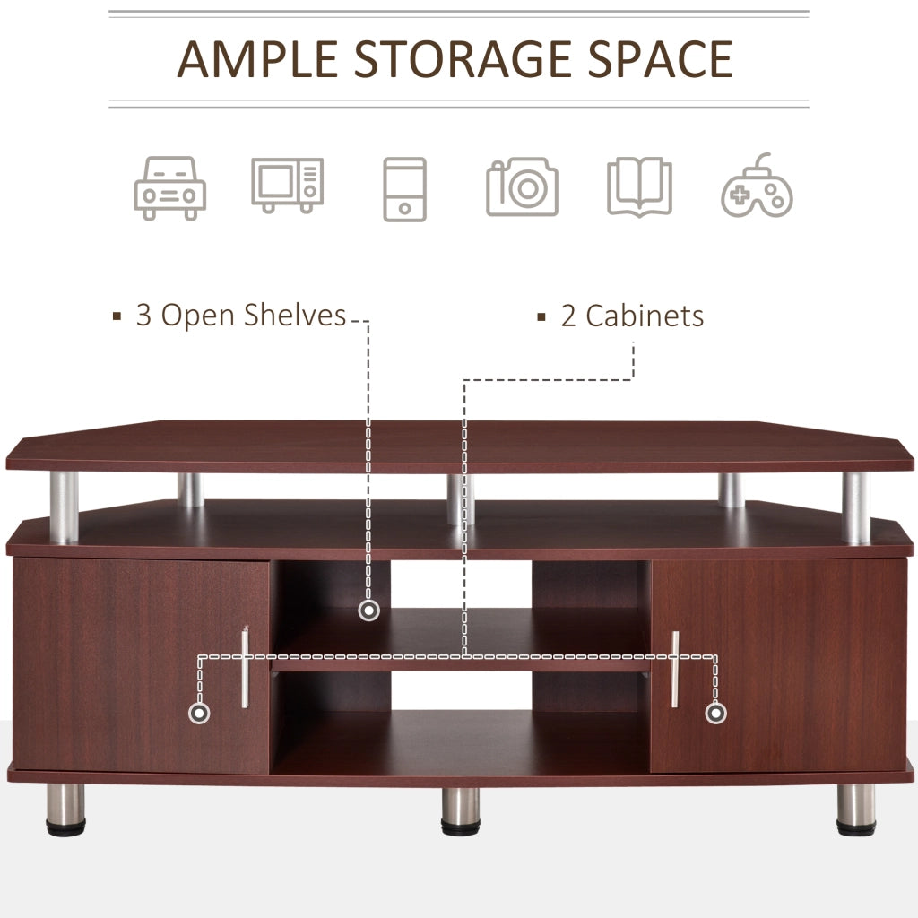 EasyComfort Mobile Porta TV Classico da Soggiorno con 2 ripiani e 2 Armadietti, in MDF e Acciaio Inox, Marrone, 120x39.5x52cm