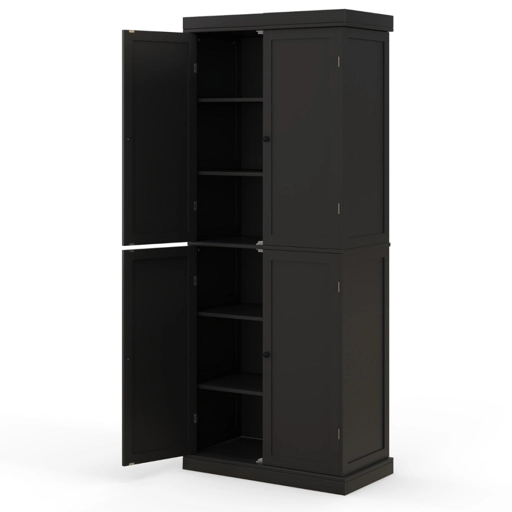 Dispensa da cucina a 4 ante con 6 ripiani 2 ripiani regolabili, Mobile credenza alto 184,5cm per sala da pranzo Nero