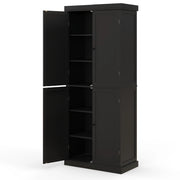 Dispensa da cucina a 4 ante con 6 ripiani 2 ripiani regolabili, Mobile credenza alto 184,5cm per sala da pranzo Nero