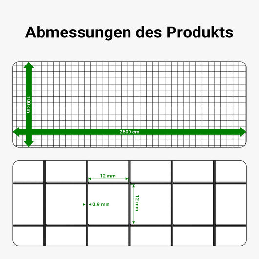 Rete da voliera nera Maglie quadrate 12x12mm Rotolo da 25m Altezza 100cm Acciaio zincato