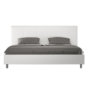 Letto Matrimoniale King Size 200x210 cm con Rete Imbottito in Similpelle Mika Bianco