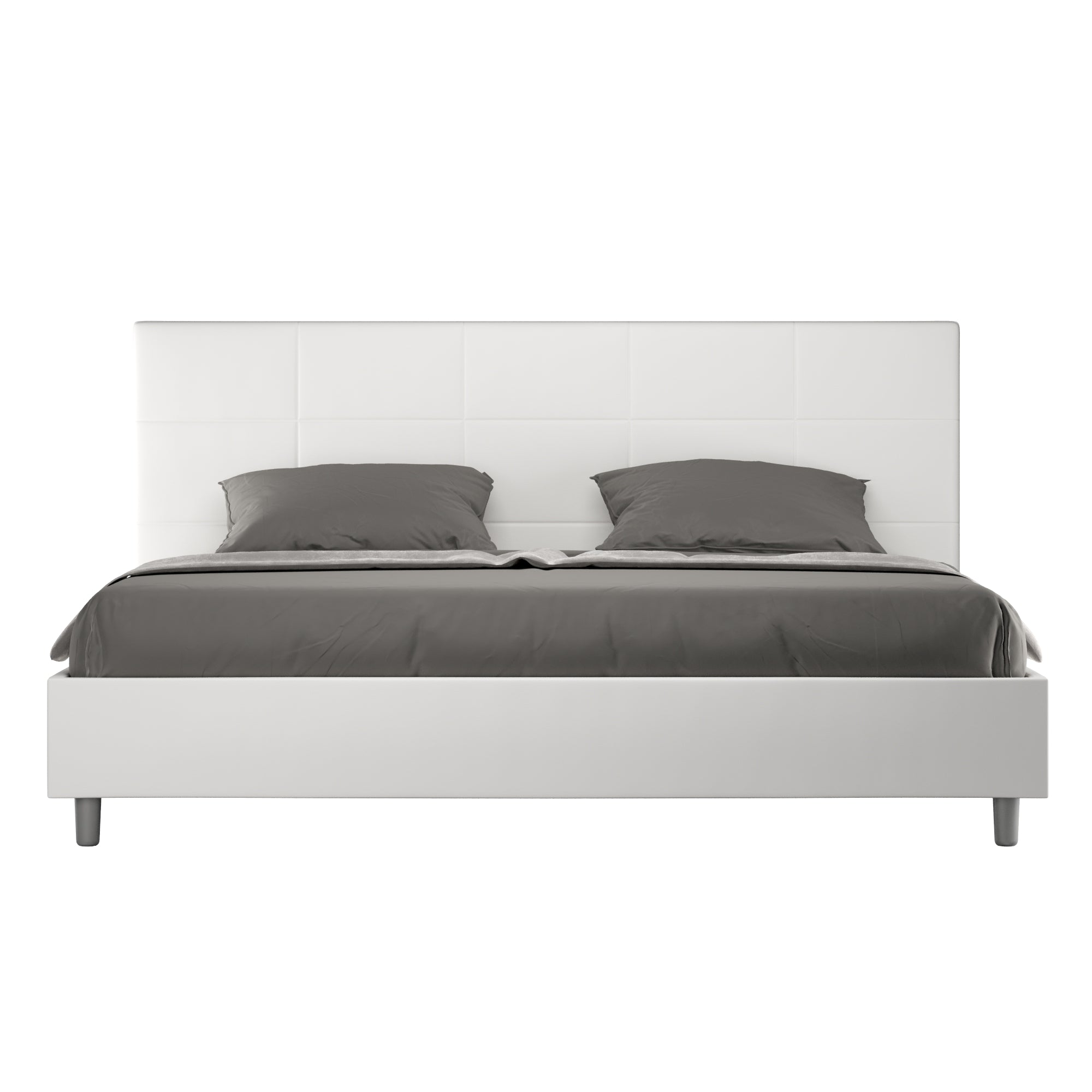 Letto Matrimoniale King Size 180x210 cm Senza Rete Imbottito in Similpelle Mika Bianco