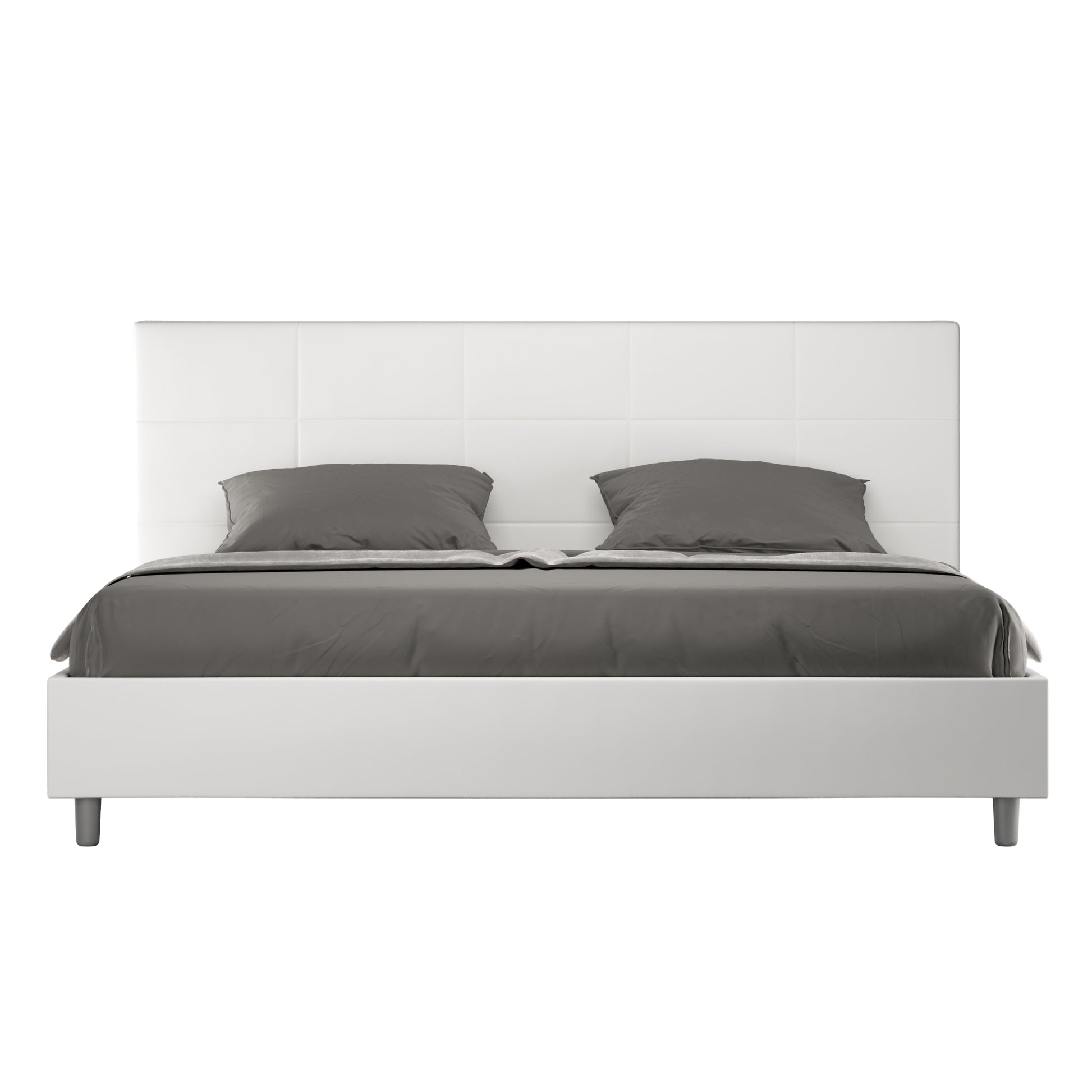 Letto Matrimoniale King Size 200x210 cm con Rete e Contenitore Imbottito in Similpelle Mika Bianco