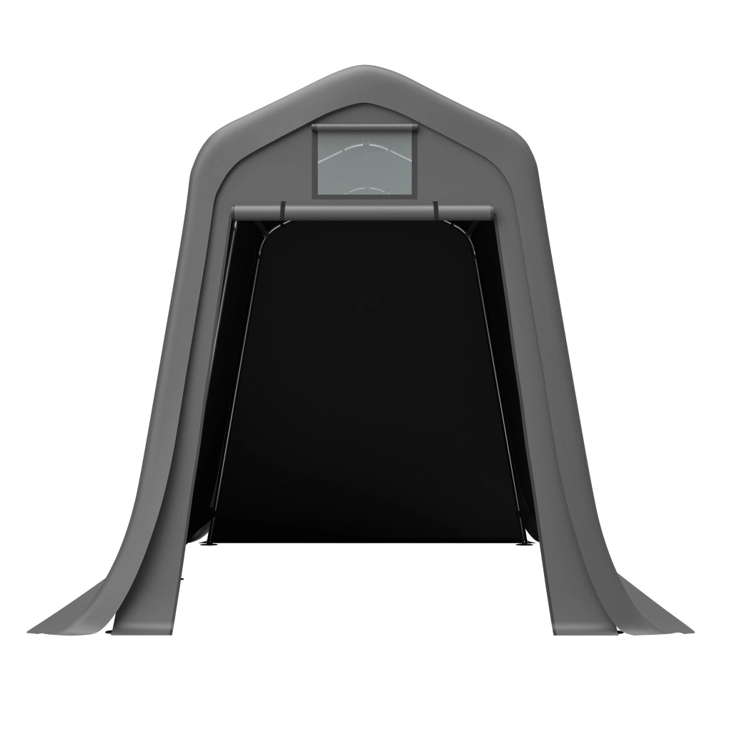 Tenda Garage 366x213x225 cm Grigio Scuro con Telo PE 170 g/m², Tetto a Due Falde e Porta Avvolgibile