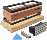 Set di pietre abrasive con base di bambù antiscivolo, guida angolare e pietra di abrasione doppia faccia, Grit 3000/8000
