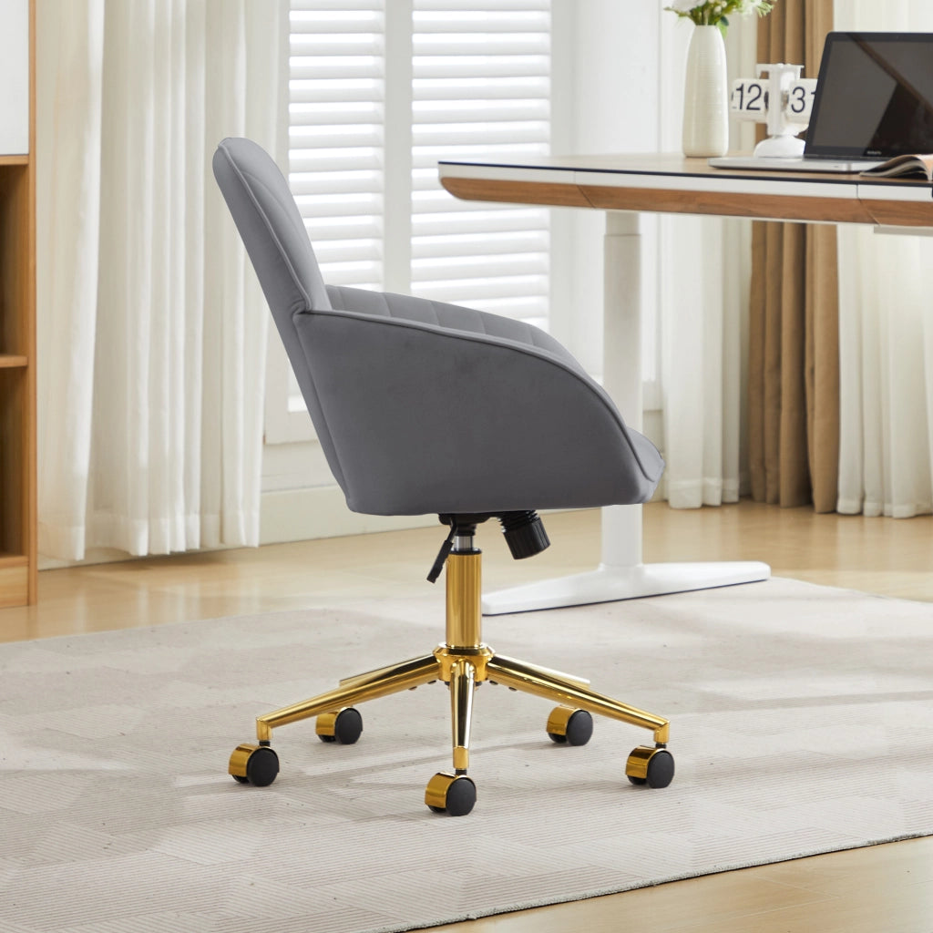 Sedia da ufficio girevole con altezza regolabile, schienale ergonomico e seduta imbottita in velluto grigio