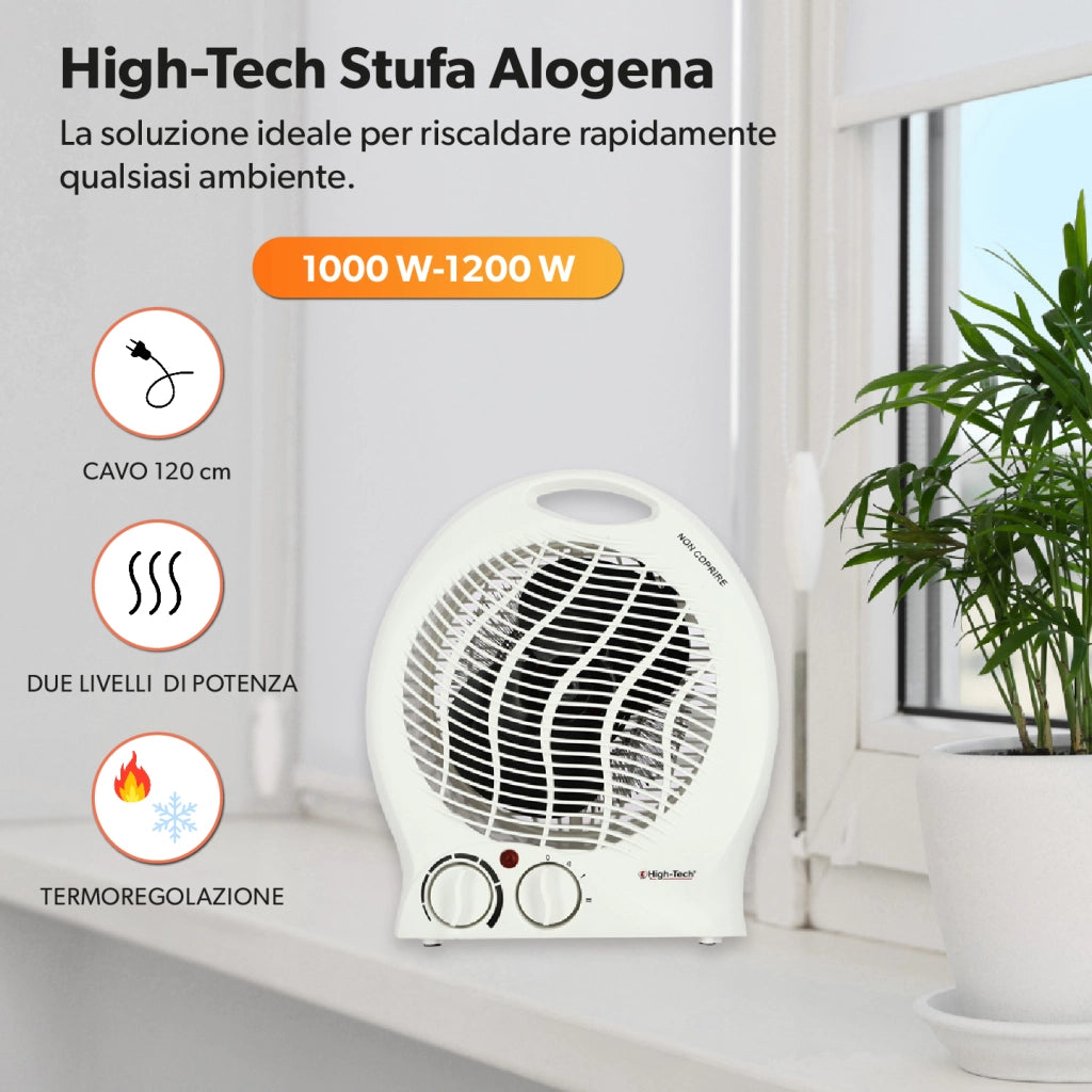 HIGH-TECH TERMOVENTILATORE 1000-2000 W 2 LIVELLI DI POTENZA E SPEGNIMENTO AUTOMATICO