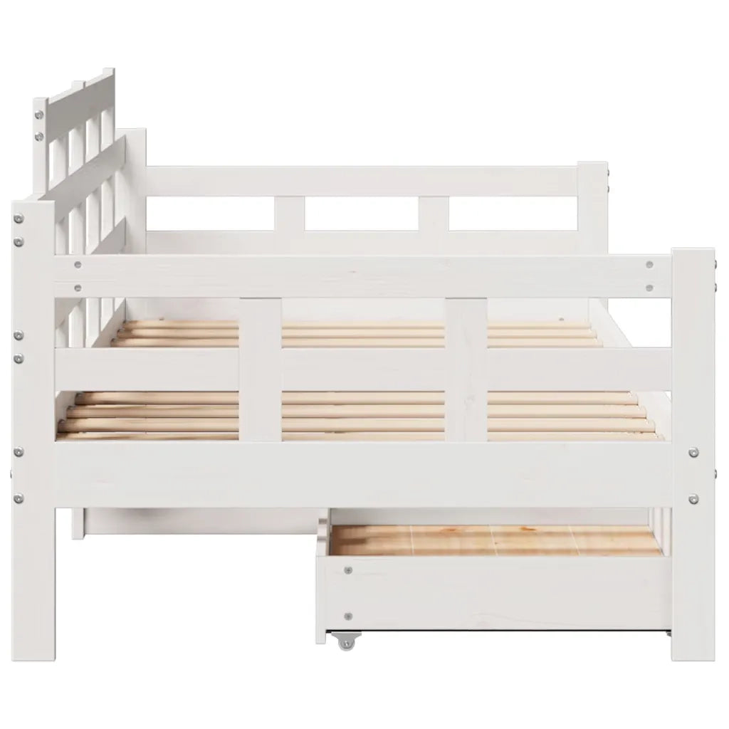 Dormeuse con Cassetti Bianco 90x190 cm Legno Massello di Pino