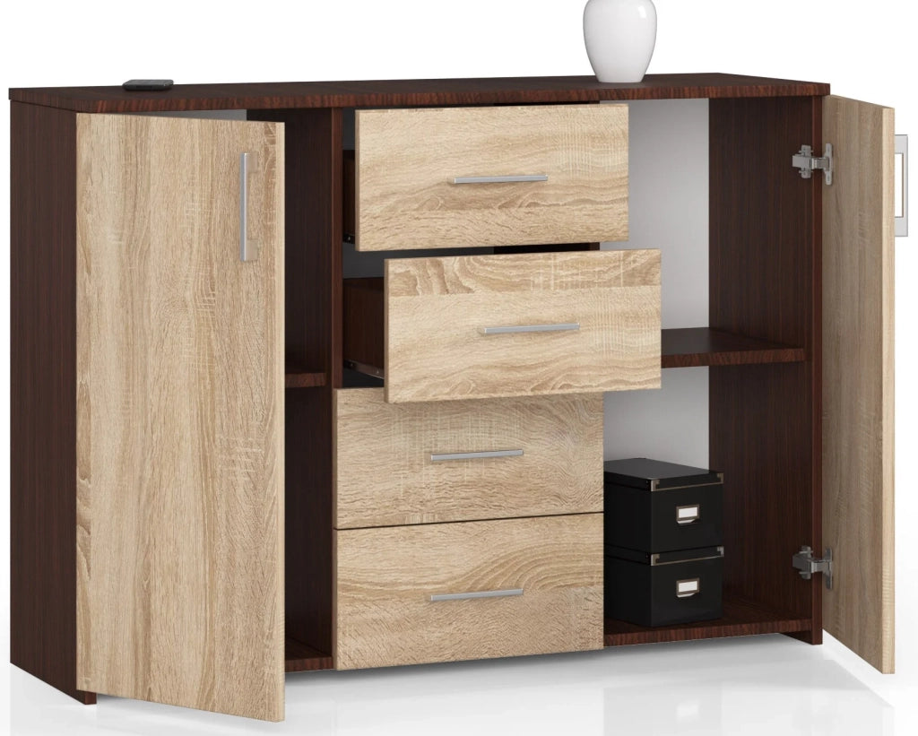 Cassettiera AKORD K45 Cassettiera Wengé 110 cm 2 ante 4 cassetti inserto frontale Sonoma Quercia 110x35x80 cm
