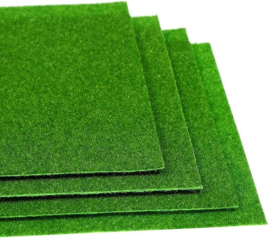 Set di 4 mini prati in sintetico per modellismo - 15 x 15 cm