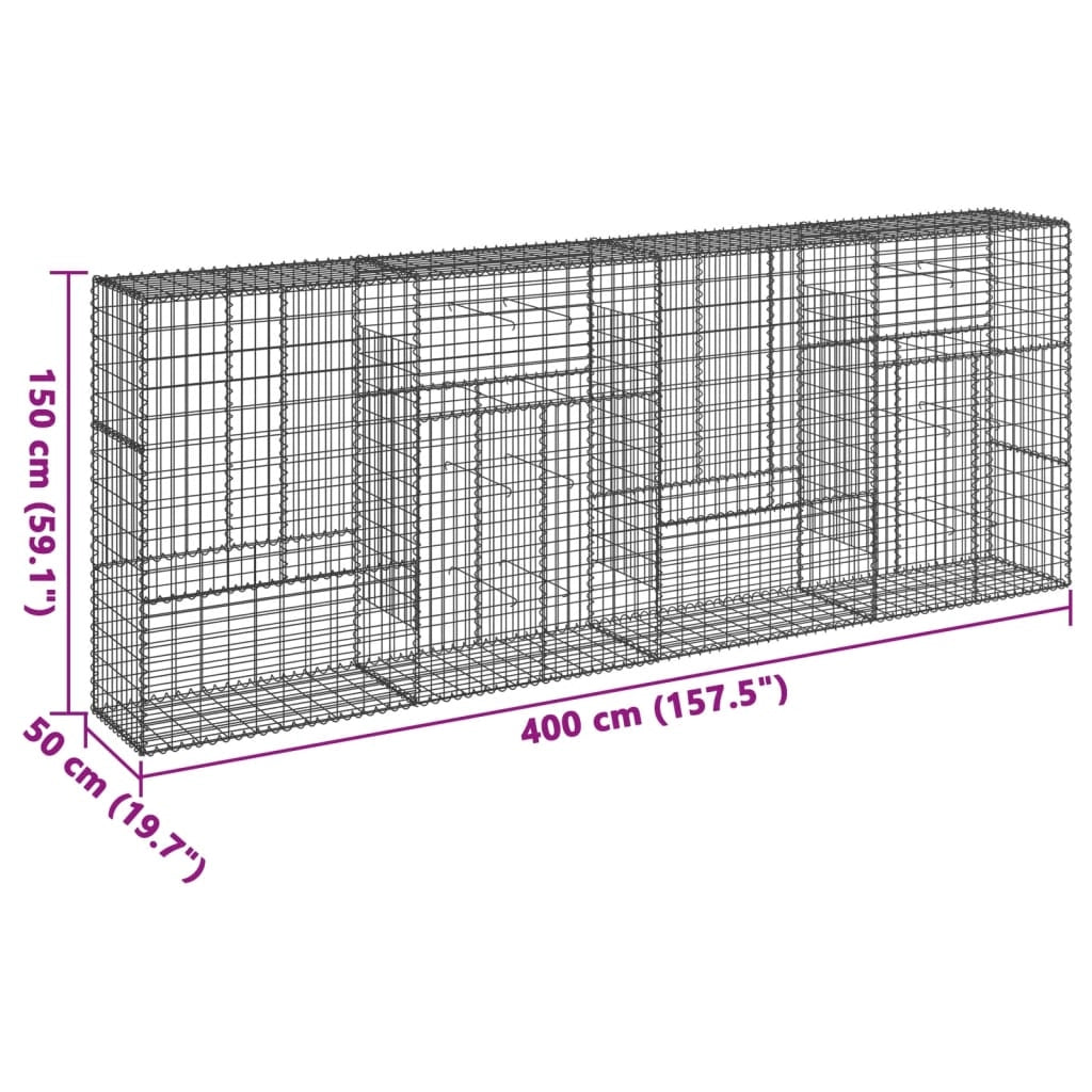 Gabbione recinto a gabbia muro di contenimento con coperchio 400 x 50 x 150 cm ferro zincato argento 02_0040164