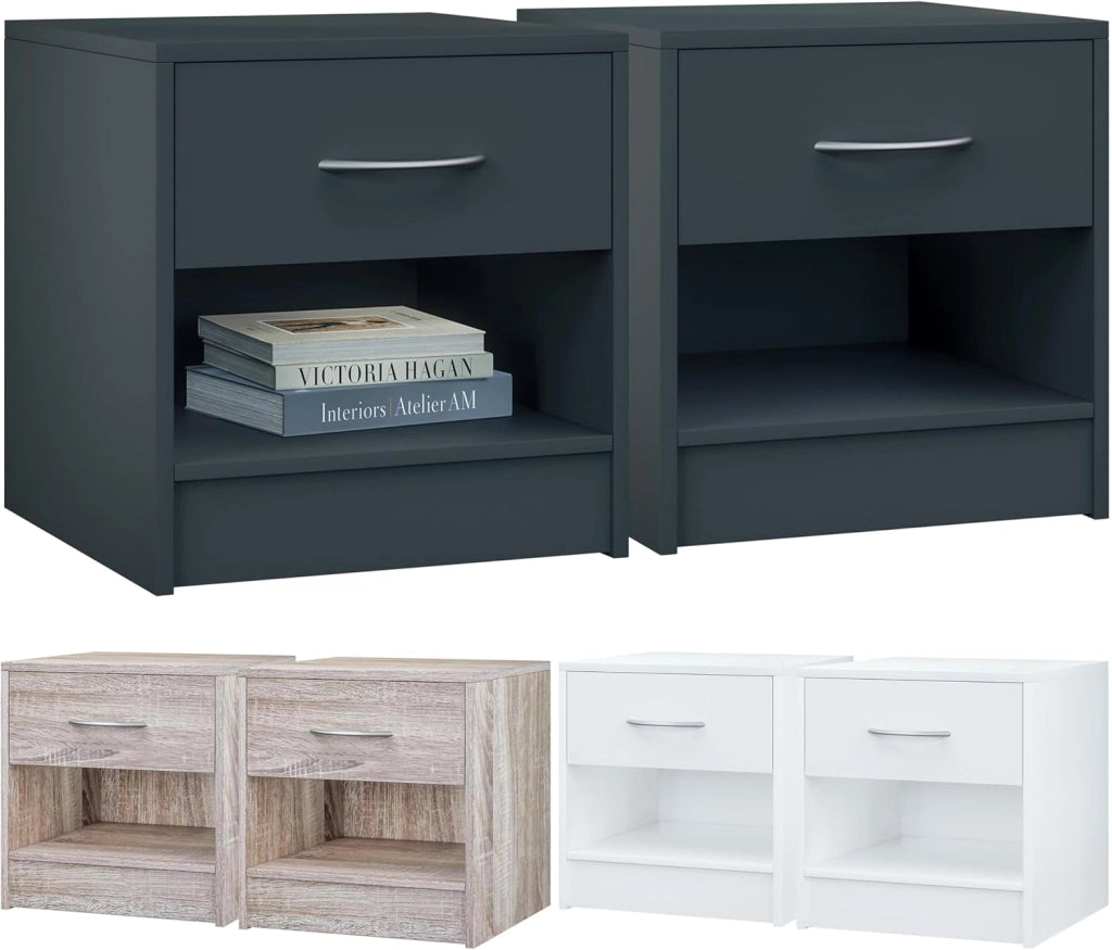 ® Set 2x ComodinI 41x39x28 cm Spazioso Cassetto Portaoggetti con Maniglia Ripiano Aperto Comodino Tavolino da Notte Arredamento Camera da Letto