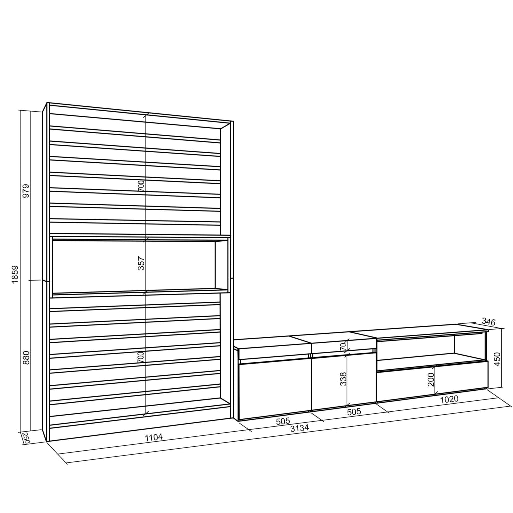 Mobile TV, Soggiorno, 310x35x186cm, Per TV fino a 80", Set di mobili, Bianco e nero RF2848