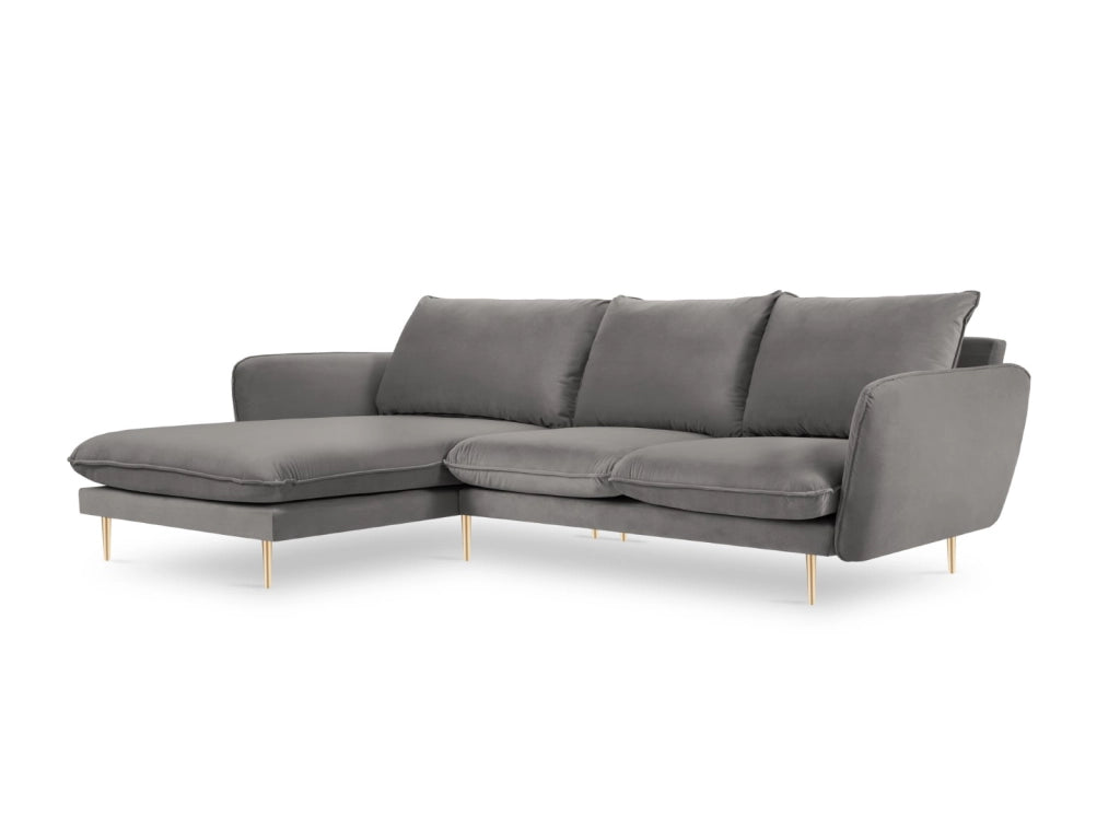 Cosmopolitan Design - Divano angolare sinistro "Vienna" 5 posti in velluto grigio chiaro 