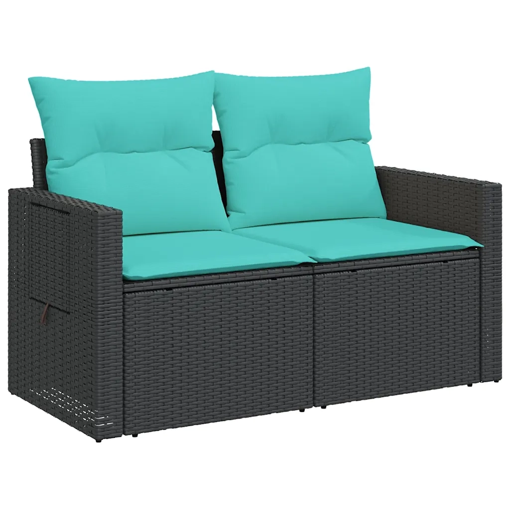 Set Divani da Giardino 3 pz con Cuscini Nero in Polyrattan 3219856