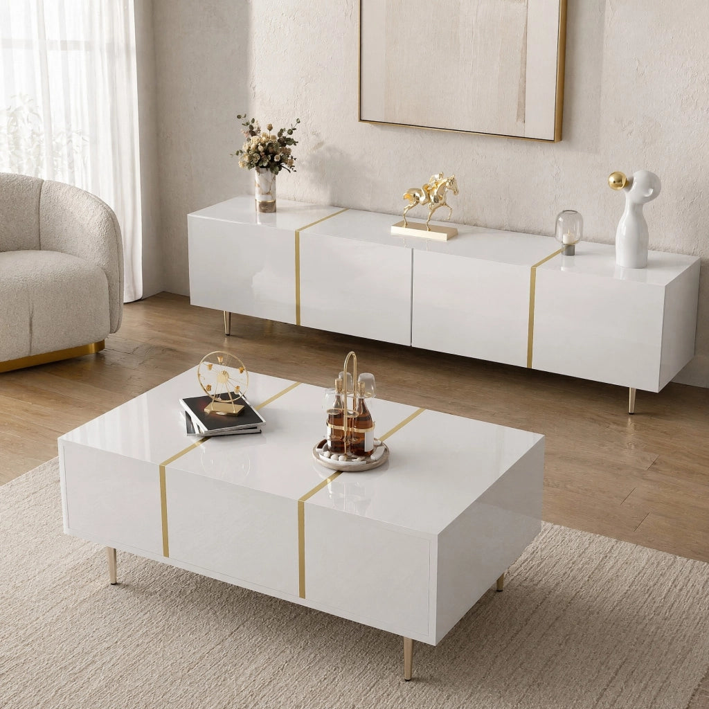 MOBILE TV e Tavolino Set 2 unità 170/100 cm MDF Bianco lucido