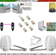 Automatismo Braccio Articolato 2 Motori 220 V Spinta 250 NM Apricancello 2 Ante da 0,5 Fino a 2,5 Metri Centrale 7 Radiocomandi Fotocellule Automazione