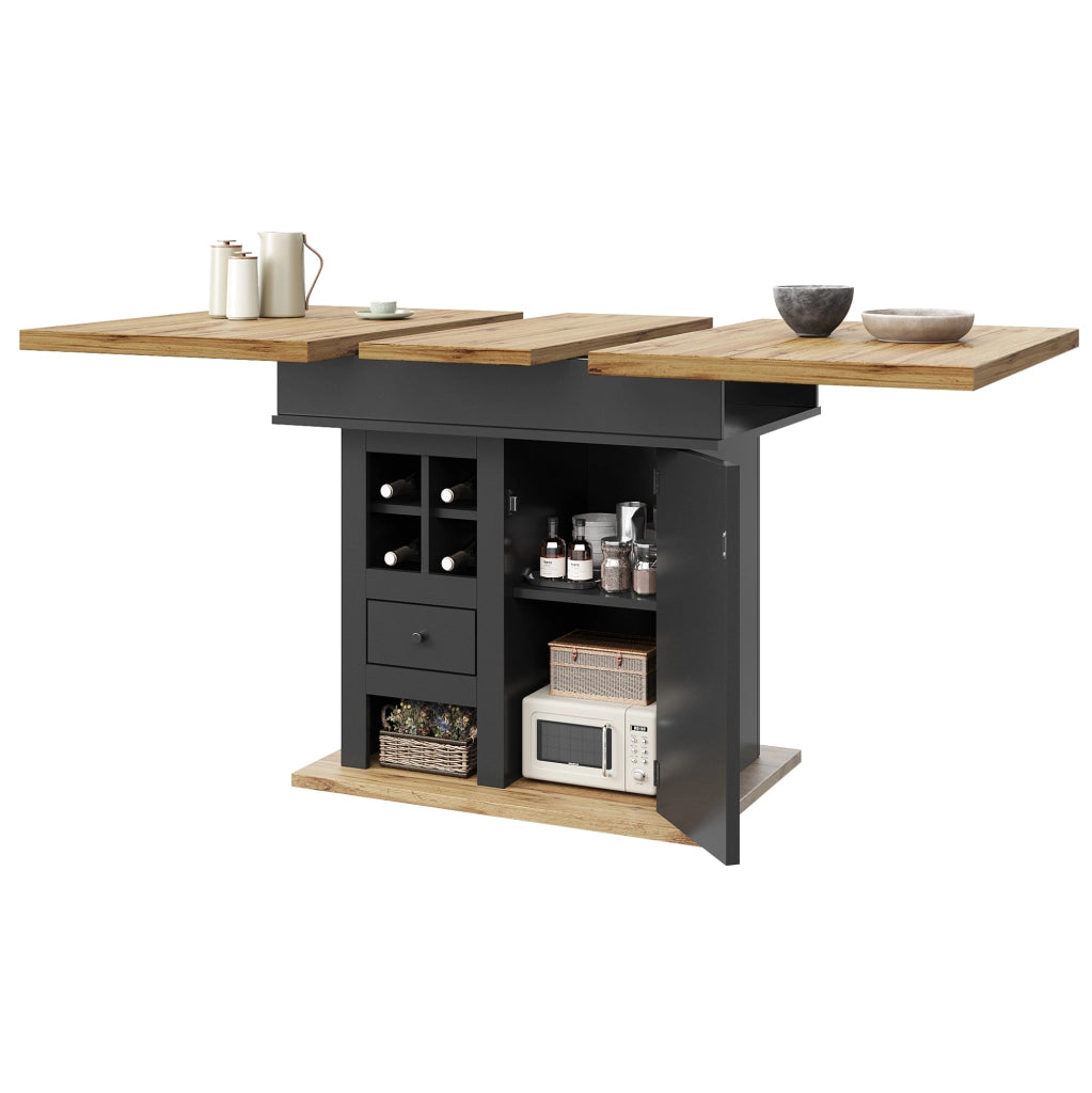 Tavolo da pranzo allungabile 110-140x80x75 cm con vani contenitore; MDF; nero e naturale