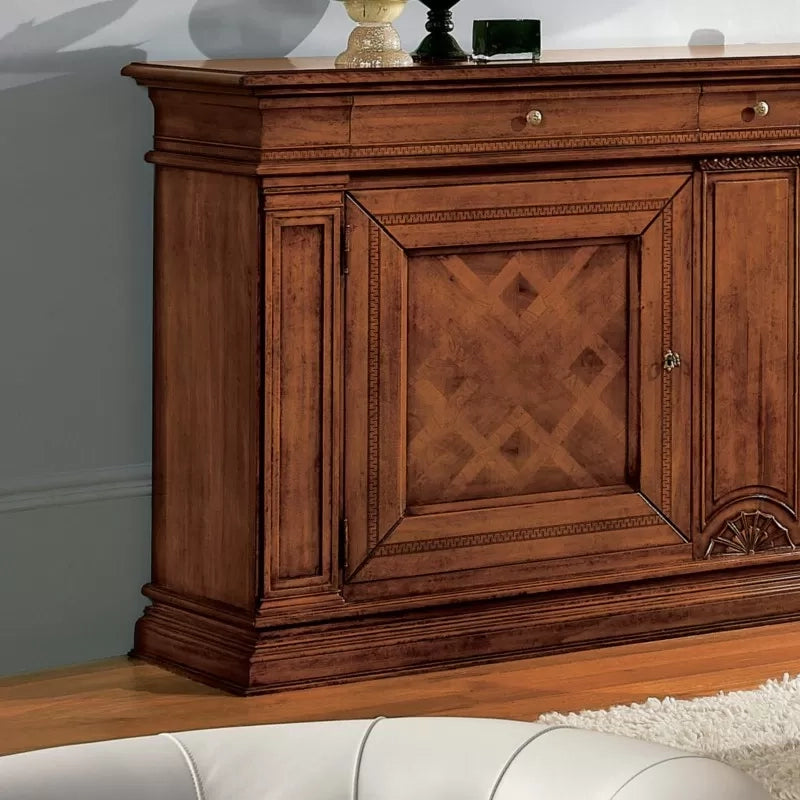 Credenza classica 2 porte 3 cassetti legno bassano intarsio 215x56x117 - Mobili 2G