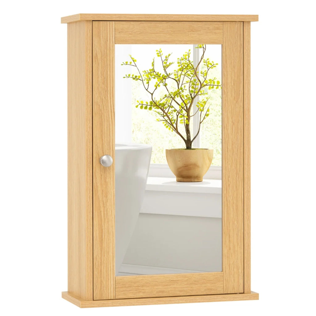 Mobiletto a specchio da parete 34 x 15 x 53 cm 2 ripiani adatto per il bagno stile moderno in MDF naturale 20_0018023