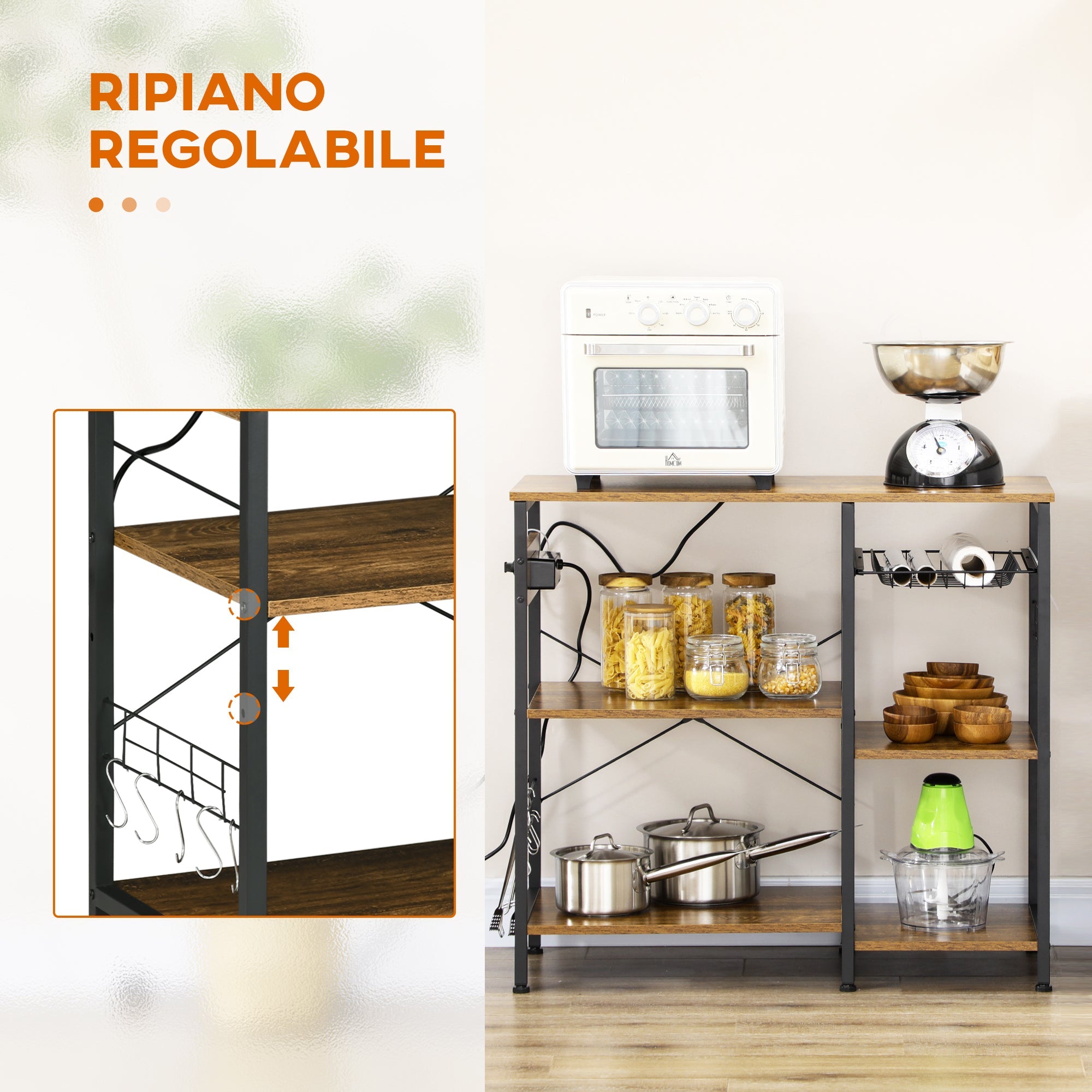 Mobile da Cucina 90x40x83 cm con Presa di Corrente e USB in Acciaio e Truciolato Marrone