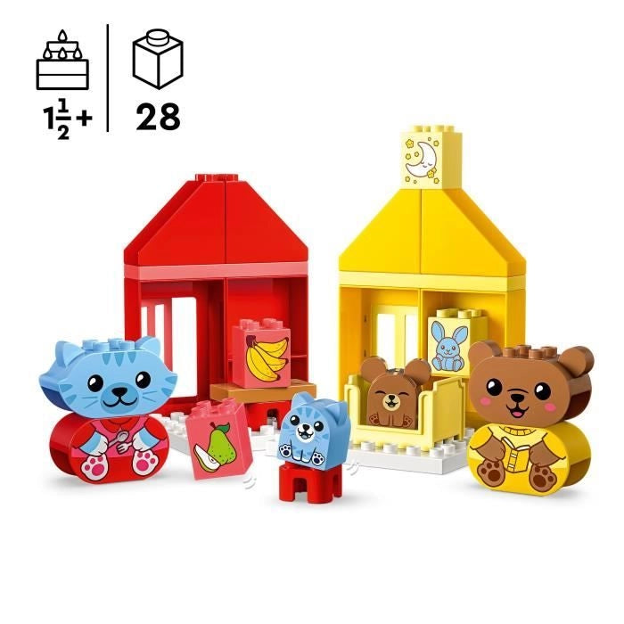 LEGO DUPLO I miei primi rituali quotidiani - Pasto e ora di andare a dormire, giocattolo sociale, 4 personaggi di animali, 10414