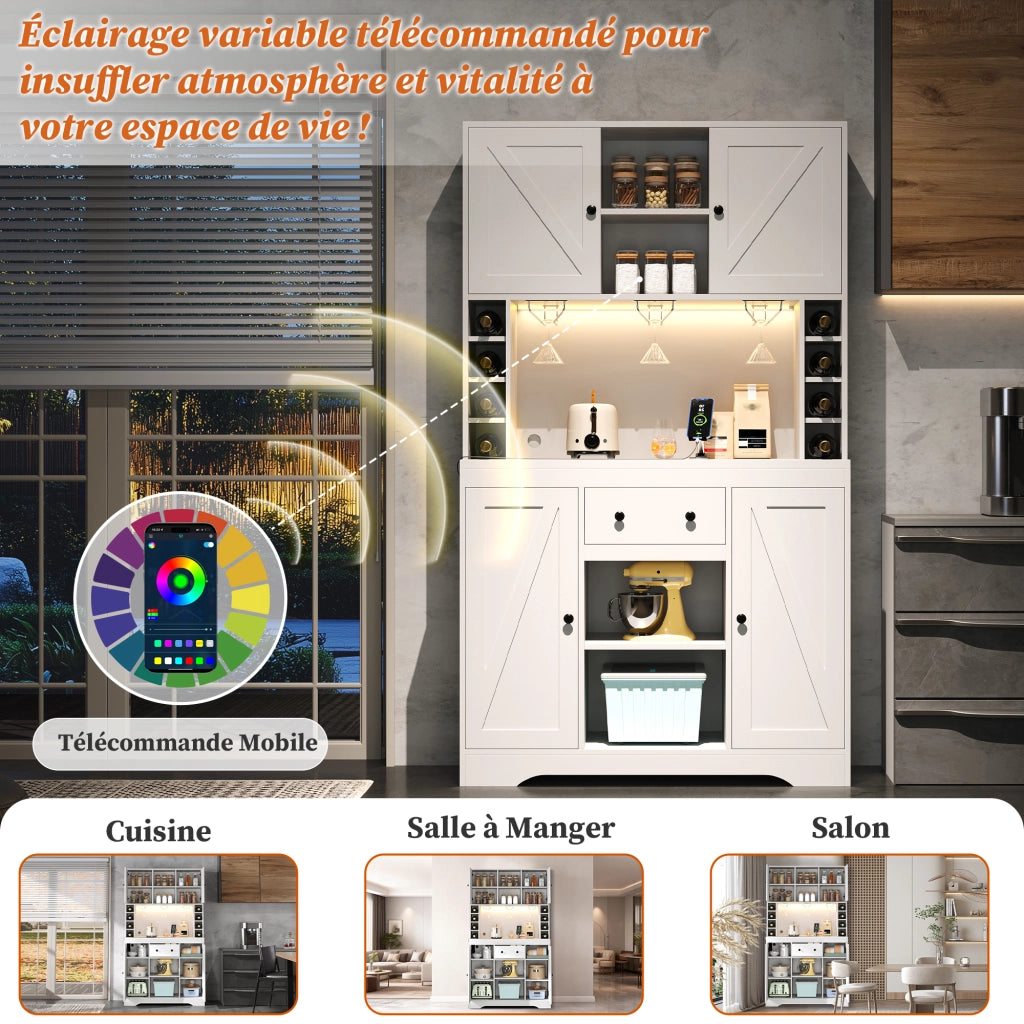 Credenza buffet con LED RGB, prese integrate e ripiani regolabili in MDF bianco 105 × 40 × 180 cm